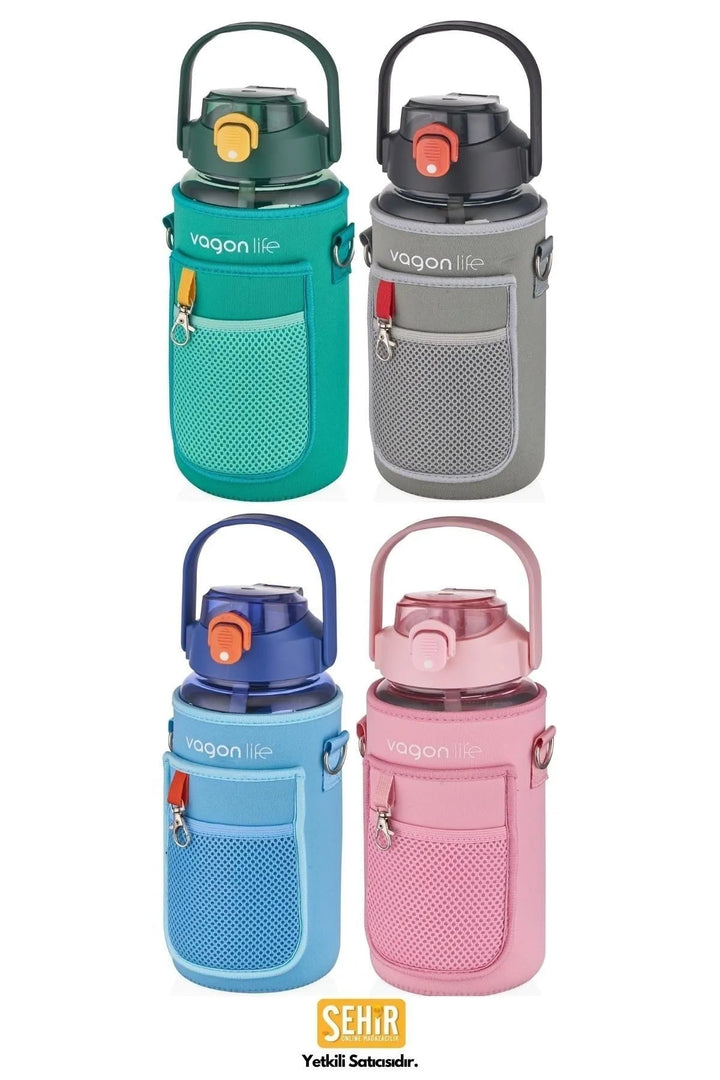 1500ml Sticker Hediyeli Kılıflı Şeffaf Matara - Şehir Online Mağazacılık