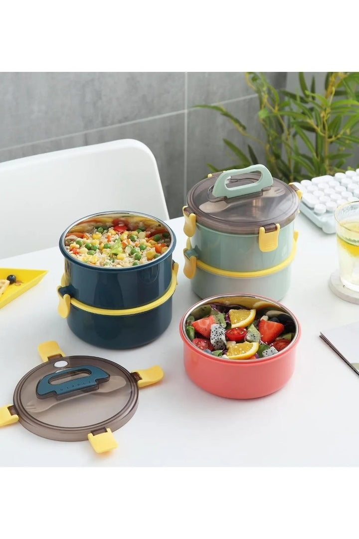 1600ml Yuvarlak Lunchbox Çift Katlı Yemek Kutusu - Şehir Online Mağazacılık