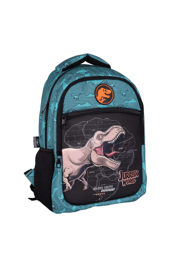 WİGGLE Jurassic World Büyük Boy 3 Bölmeli Cepli Çocuk Okul Sırt Çantası Turkuaz-Siyah