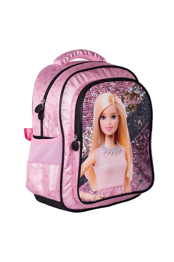 WİGGLE Barbie Kabartmalı Desen Büyük Boy 2 Bölmeli Cepli Çocuk Okul Sırt Çantası Pudra Pembe