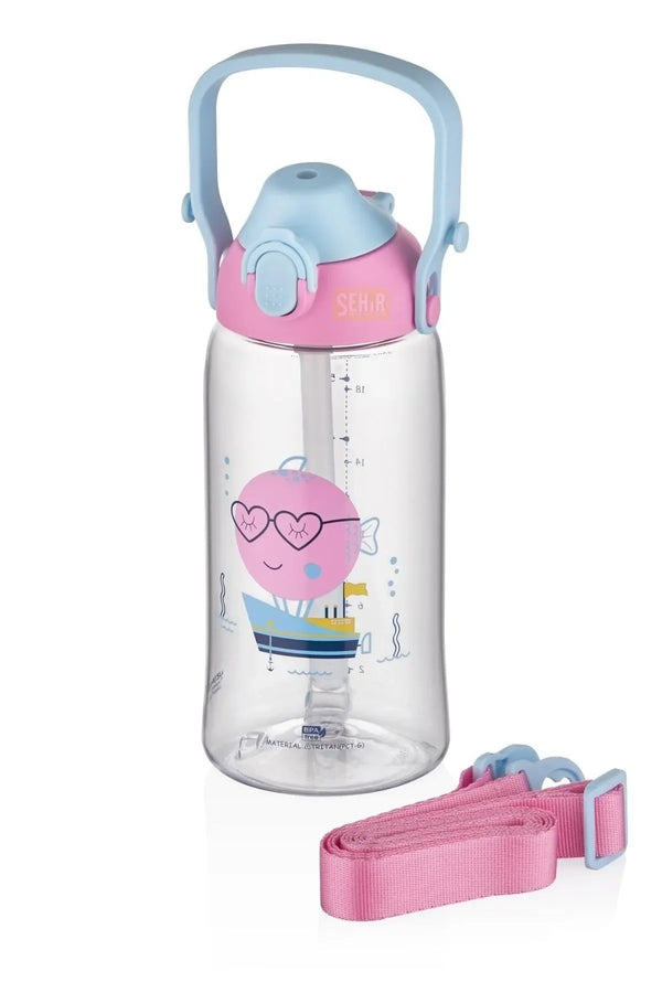 Uzspace 730ml Yeni Koleksiyon Askılı Kulplu Pipetli/pipetsiz Kullanım Tritan Çocuk Su Matarası