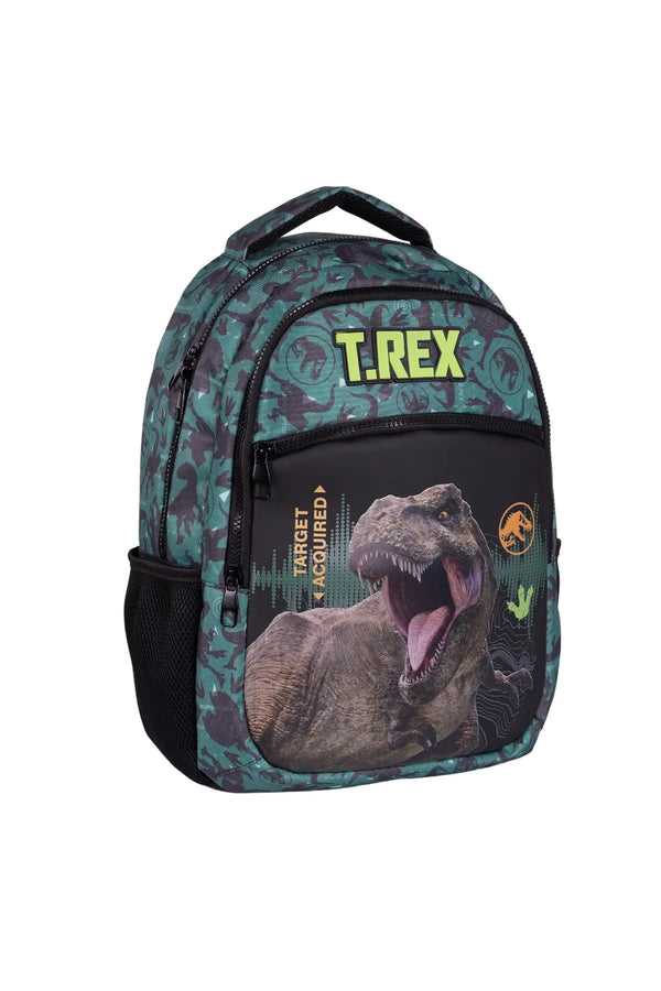 WİGGLE Jurassic World Büyük Boy 3 Bölmeli Cepli Çocuk Okul Sırt Çantası Siyah-Yeşil