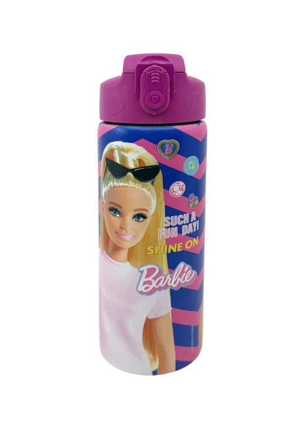 Barbie 600ml Desenli Lisanslı Pipetli Kilitlenebilir Kapak Paslanmaz Çelik Termos Matara