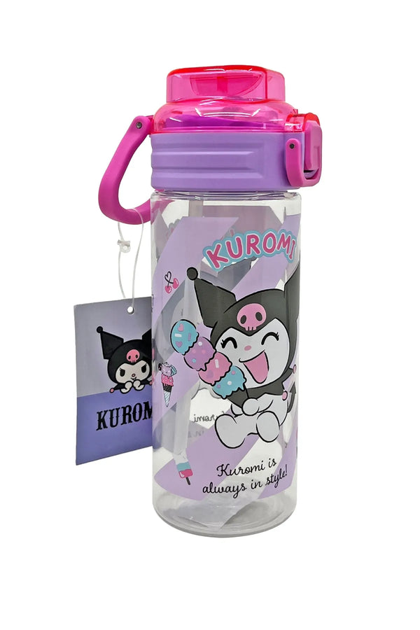 WİGGLE 500ml Kuromi Lisanslı Yumuşak Silikon Pipetli Kulplu Kilitlenebilir Su Matarası