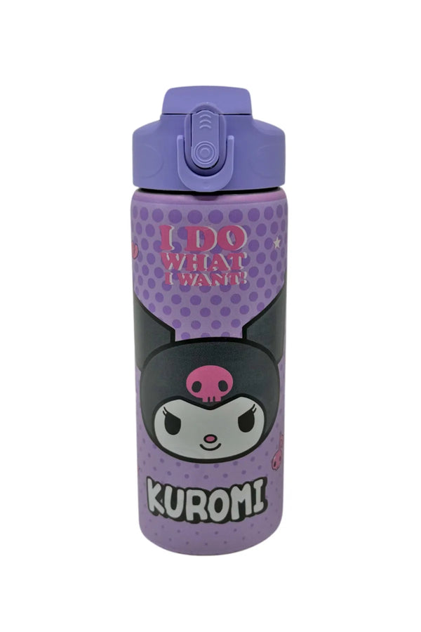 WİGGLE 600ml Kuromi Lisanslı Pipetli Kilitlenebilir Kapak Paslanmaz Çelik Termos Matara