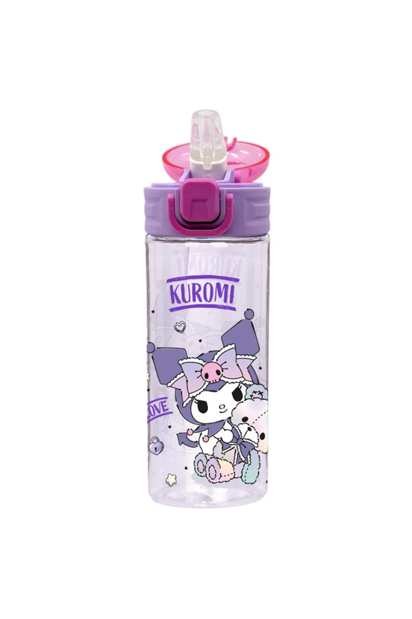 WİGGLE 500ml Kuromi Lisanslı Yumuşak Silikon Pipetli Kulplu Kilitlenebilir Su Matarası