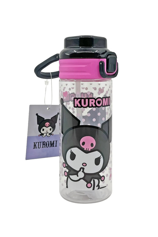 WİGGLE 500ml Kuromi Lisanslı Yumuşak Silikon Pipetli Kulplu Kilitlenebilir Su Matarası