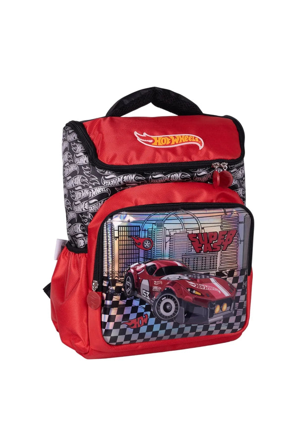 WİGGLE Hot Wheels Kabartmalı Desen Büyük Boy 2 Bölmeli Cepli Çocuk Okul Sırt Çantası Kırmızı