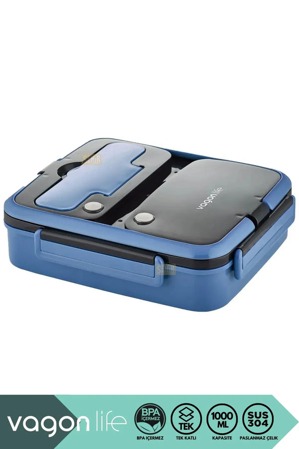 Vagonlife Bento 1000ml Lunchbox Yeni Koleksiyon Tek Katlı 3 Bölmeli Paslanmaz Çelik Sefer Tası Yemek Kutusu