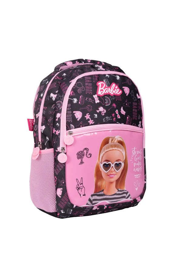 WİGGLE Barbie Büyük Boy 3 Bölmeli Cepli Çocuk Okul Sırt Çantası Siyah-Pembe