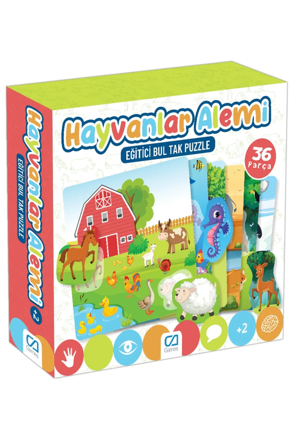 CA Games Hayvanlar Alemi 36 Parça 2+ Yaş Çocuklar için Eğitici Bul-Tak Yapboz Puzzle