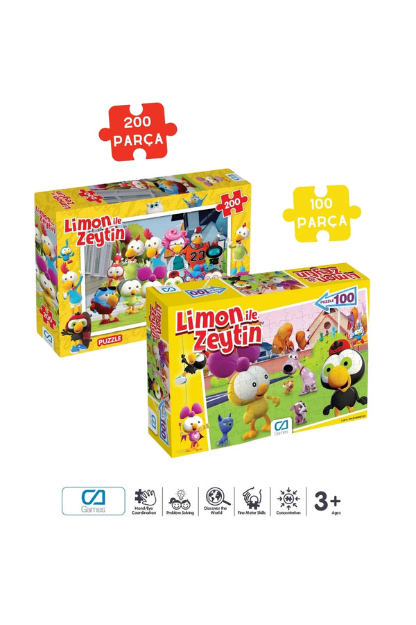 CA Games (2'Lİ SET) Limon İle Zeytin Lisanslı 200 - 100 Parça Çocuk Puzzle Yapboz Serisi