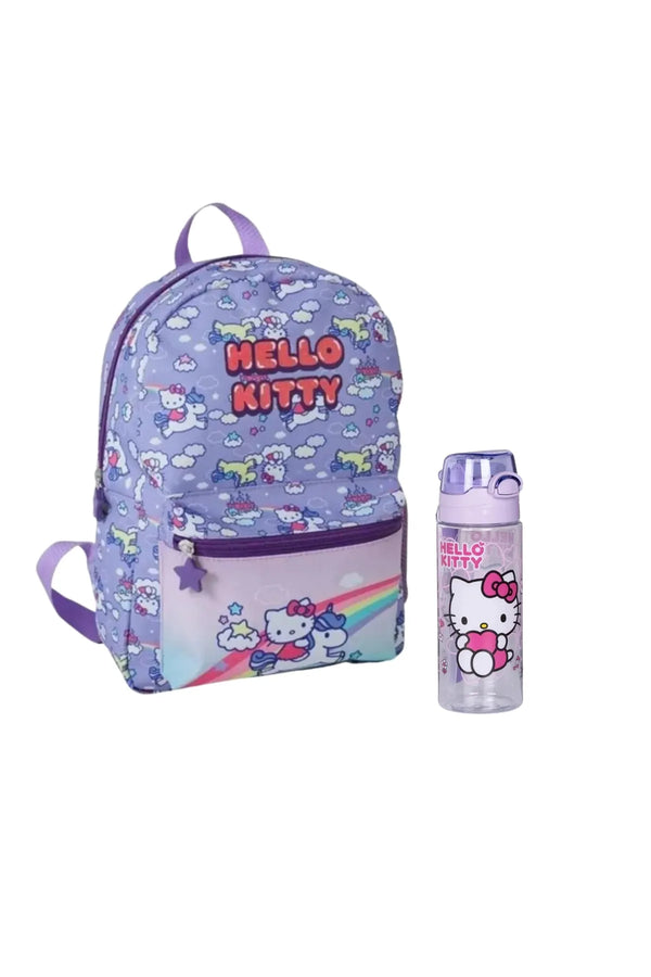 WİGGLE 2'Lİ SET Hello Kitty Anaokulu Çantası - 500ml Pipetli Askılı Su Matarası