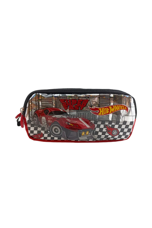 Wiggle Hot Wheels Okul Kalem Kutusu Çift Bölmeli Çocuk Bez Kalem Çantası Kırmızı