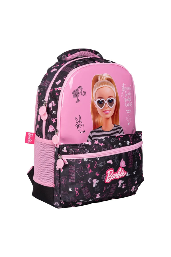 Barbie Wiggle Barbie Parlak Desenli Büyük Boy 3 Bölmeli Cepli Çocuk Okul Sırt Çantası Siyah-Pembe