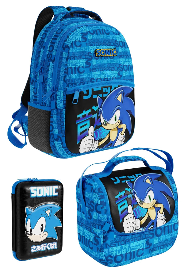 WİGGLE Sonic The Hedgehog Lisanslı Premium 3'lü Okul Seti Sırt Çantası-Beslenme Çantası-Kalemlik