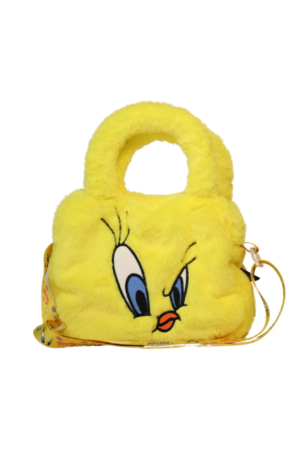 WİGGLE Wiggle Tweety Yumuşak Peluş Tüylü Tek Bölmeli Fermuarlı Küçük Omuz Askılı Çocuk El Çantası