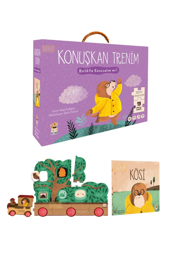 Sincap Kitap Kösi - Konuşkan Trenim 0-3 Yaş 12 Sayfa Eğitici Masal ve Öykü Kitabı ve 19 Parça Puzzle Set