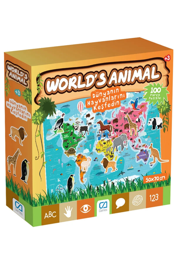 CA Games World's Animal Dünyanın Hayvanları 50x70cm 100 Parça Eğitici Çocuk Yapboz-Puzzle Serisi