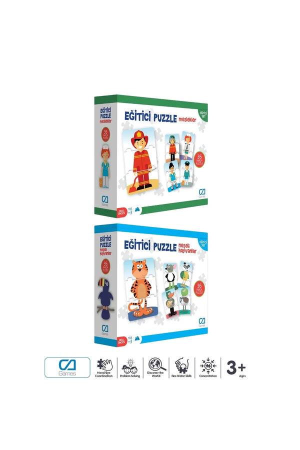 CA Games (2'Li SET) Meslekler Ve Neşeli Hayvanlar 36*2 Parça Eğitici Çocuk Puzzle Yapboz Seti