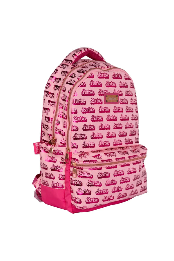 WİGGLE Barbie Parlak Desenli Büyük Boy 3 Bölmeli Cepli Çocuk Okul Sırt Çantası Pembe