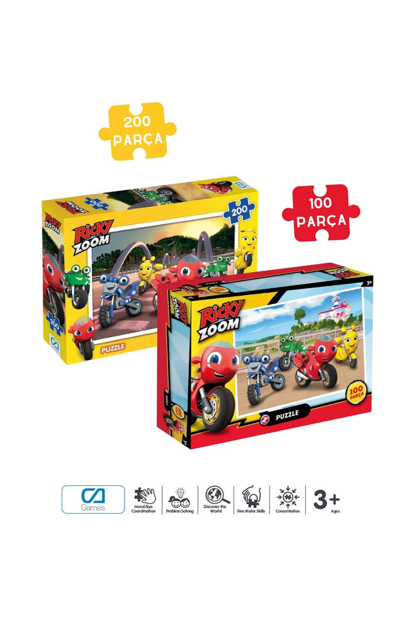 CA Games (2'Lİ SET) Ricky Zoom Lisanslı 200 - 100 Parça Çocuk Puzzle Yapboz Serisi