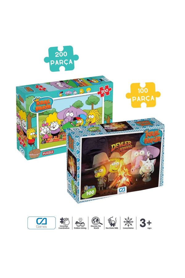 CA Games (2'Lİ SET) Kral Şakir Lisanslı 200 - 100 Parça Çocuk Puzzle Yapboz Serisi