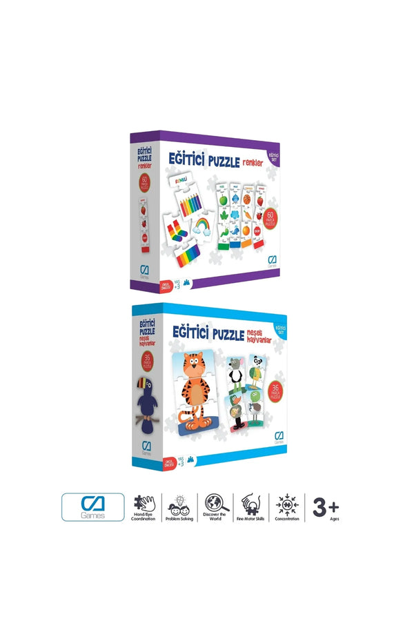 CA Games (2'Li SET) Renkler Ve Neşeli Hayvanlar 36*2 Parça Eğitici Çocuk Puzzle Yapboz Seti