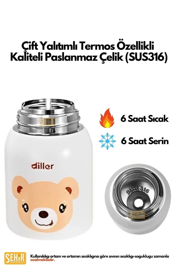 300ml Sevimli Hayvanlar Peluş Kılıflı Çelik Termos Çocuk Matarası - Şehir Online Mağazacılık