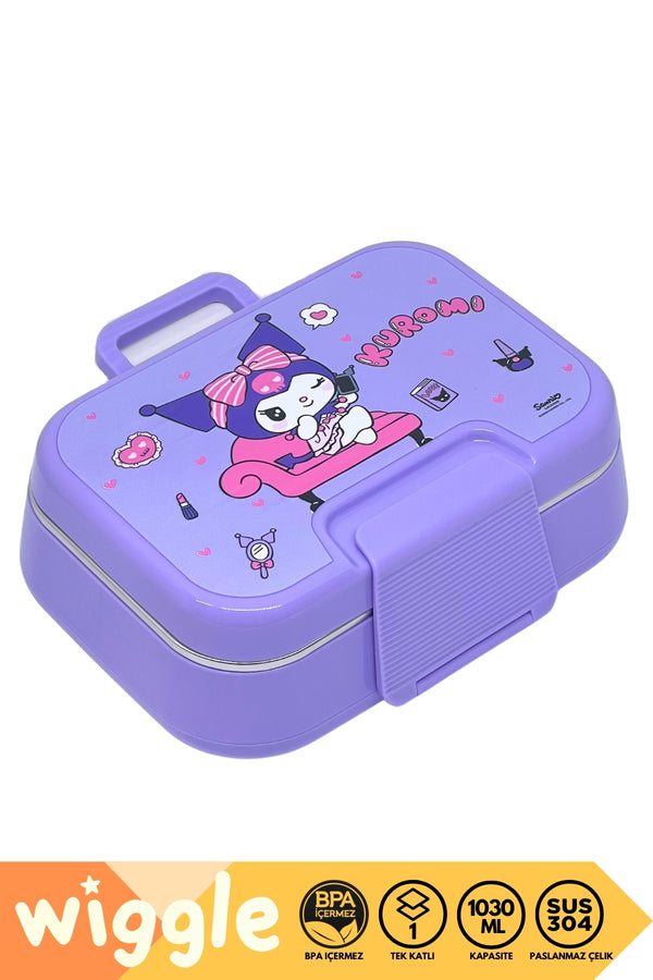 Wiggle Bento 1030ml Lunchbox Kuromi Lisanslı Tek Katlı 2 Bölmeli Paslanmaz Çelik Sefer Tası Yemek Kutusu