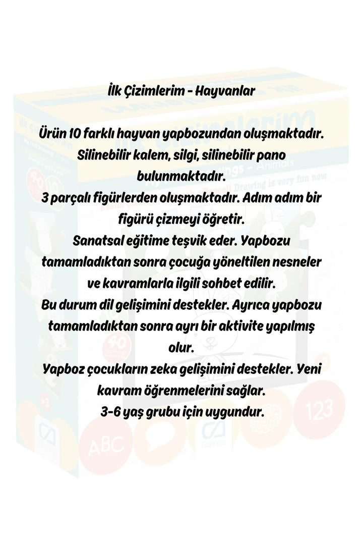 İlk Çizimlerim Hayvanlar Eğitici Yapbozlu Boyama - Etkinlik Oyunu - Şehir Online Mağazacılık