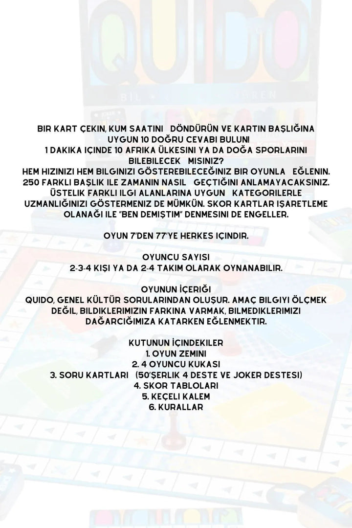 Quido Bilgi-Soru Yarışması Kartlı Aile Oyunu - Şehir Online Mağazacılık